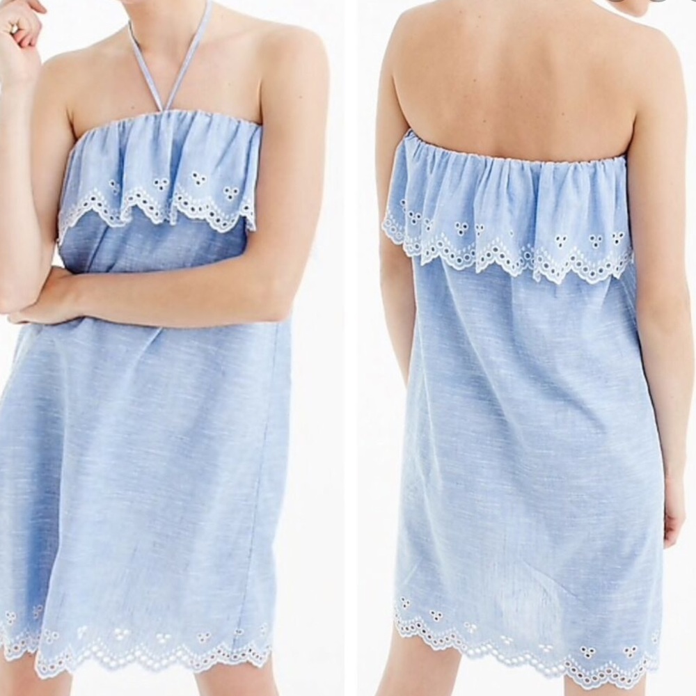 J. Crew Eyelet Beach Dress Blue & White Medium